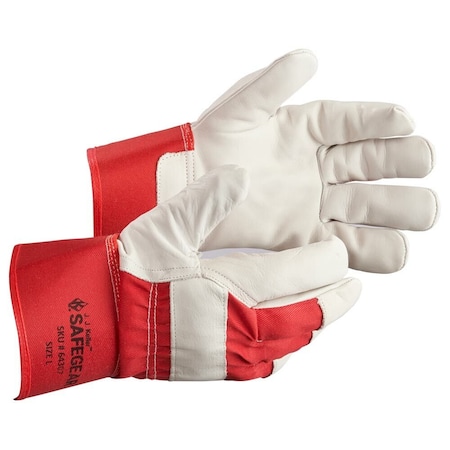 J. J. Keller & Associates Cowhide Leather Work Gloves, Red Cotton Jean Back, Wing Thumb, 2XL, SAFEGEAR 64312