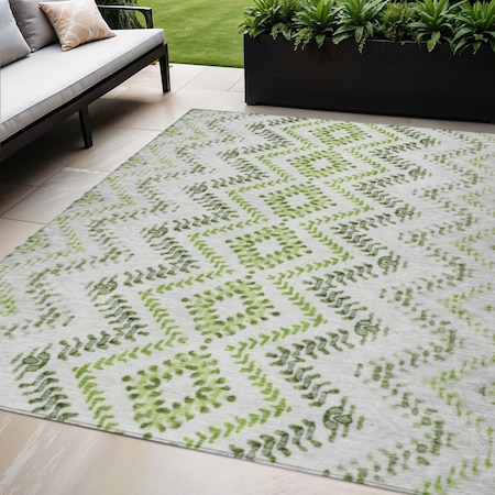 Homeroots 5' X 8' Green Ivory And Gray Geometric Washable Indoor Outdoor Area Rug 581540