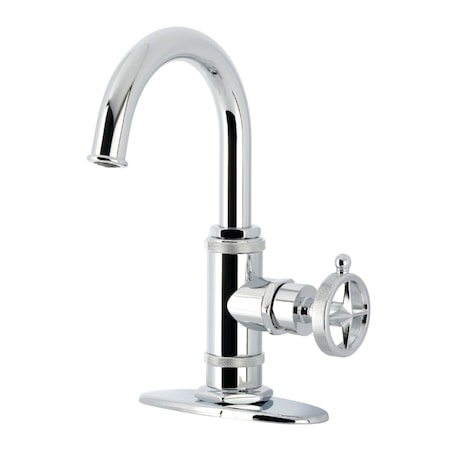 Kingston Brass One-Handle Single-Hole Bathroom Faucet with Deck Plate and Push Pop-Up Drain, Polished Chrome KSD2211RNK