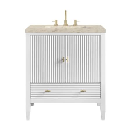 James Martin Vanities Myrrin 30" Single Vanity, Bright White w/ 3 CM Tajnar Eclos Top 485-V30-BW-3TJR