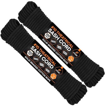 Xpose Safety Black Braided Sash Cord 1/4in x 100ft, 2PK BSC14-100-2-X-S
