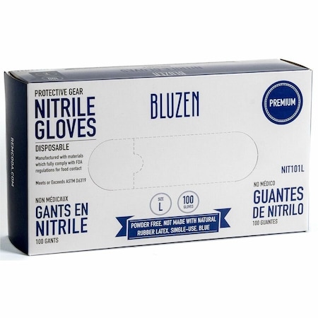 Remcoda Disposable Nitrile Gloves, 3 mil Thickness, Large Size, Nitrile, Blue, Durable, Comfortable, 10PK NIT101-L
