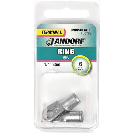 Jandorf Ring Terminal, 6 AWG Wire, 1/4 in Stud, Copper Contact 60787