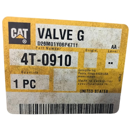 Caterpillar VALVE G, CATERPILLAR OEM 4T0910 4T0910