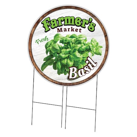 Signmission Corrugated Plastic Sign With Stakes 36in Circular-Farmers Market Basil, C-36-CIR-WS-Basil C-36-CIR-WS-Basil