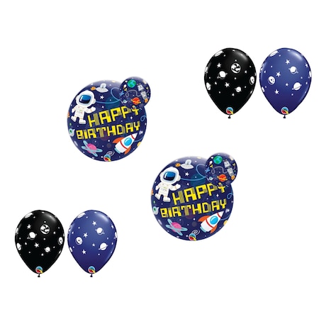Loonballoon Space, Alien, Rocket Theme Balloon Set, 22in. Birthday Outer Space Bubble Balloons 2x 91303