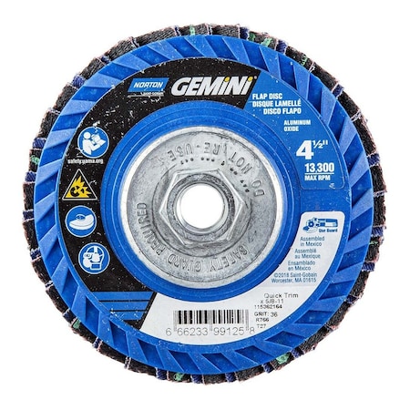 Norton Co Flap Disc: 5/8-11 Hole, 36 Grit, Aluminum Oxide, Type 27 66623399125