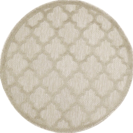 Homeroots 4' Cream And Beige Round Geometric Indoor Outdoor Area Rug 572336