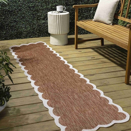 Jonathan Y Alice Classic Cottage Two-Tone Scalloped Terra/Cream 2 ft. x 8 ft. Indoor/Outdoor Shaped Runner Rug SHP103C-28