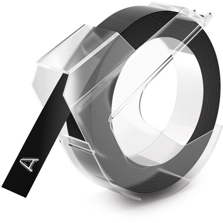 Dymo Self-Adhesive Glossy Labeling Tape for Embossers, 3/8" x 9-3/4' Roll, Black 520109