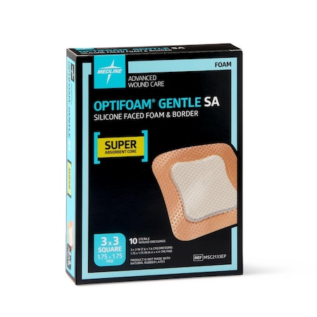Medline Optifoam Gentle Silicone-Faced Foam Dressing, 3in x 3in (7.6 x 7.6 cm), 100PK MSC2133EP