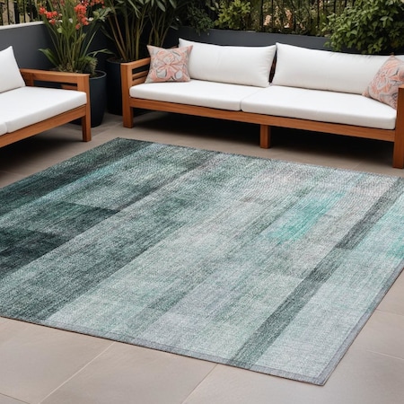 Homeroots 9' X 12' Teal Ombre Washable Non Skid Indoor Outdoor Area Rug 563689