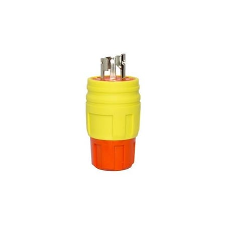 Ericson Watertight Locking Plug, L5-15P, 15 A, 125V AC, Single Phase, 2 Pole, Yellow 1520-PW6P-AM