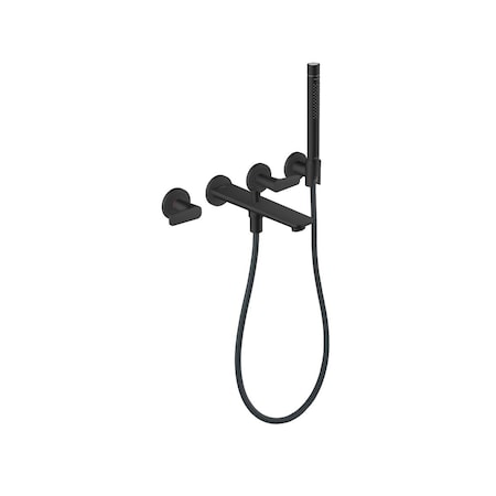 Axor Citterio C 3-Hole Wall-Mounted Tub Filler with 1.75 GPM Handshower and Holder in Matte Black 49480671