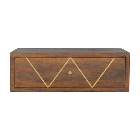 Homeroots 18" Brown Solid Wood Geometric Brass Inlay One Drawer Floating Nightstand 651513