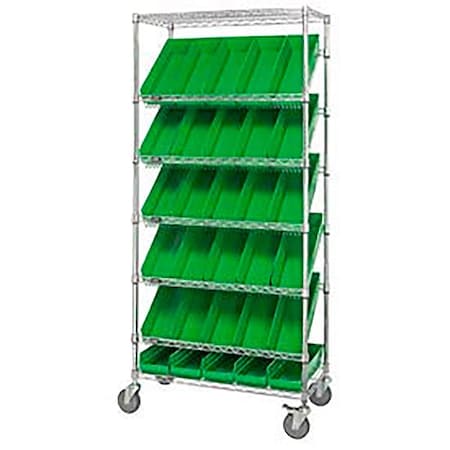 Global Industrial Easy Access Slant Shelf Chrome Wire Cart 30 4"H Shelf Bins Green 36Lx18Wx74H 269003GN
