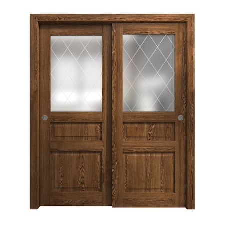 Sartodoors Sliding Closet Bypass Doors 72 x 80 inches, Ego 5011 Cognac Oak Veneer, Rails Hardware Set, Wood EGO5011DBD-DKO-72