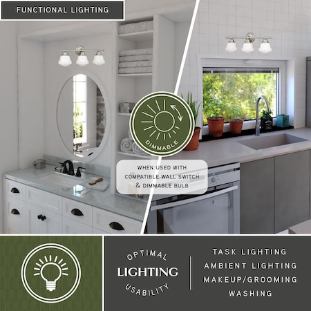 Vaxcel Huntley 3 Light Satin Nickel Farmhouse Schoolhouse Bathroom Vanity Fixture W0171