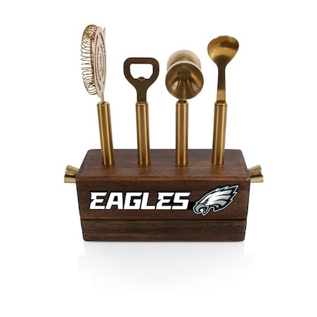 Picnic Time Family Of Brands NFL Philadelphia Eagles Sidecar 5-Piece Bar Tool Set, (Acacia Wood) 672-05-508-247-2