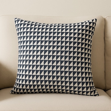 Homeroots 22" Cream And Black Geometric Linen Throw Pillow Cover with Embroidery 608203