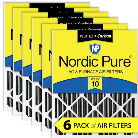 Nordic Pure 16x25x4 Plus Carbon Pleated Air Filter, High Capacity, MERV 10, 6 PK 16x25x4PM10C-6