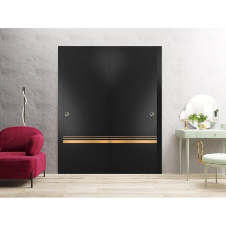 Sartodoors Sliding Closet Bypass Doors with Hardware Planum 2010 Black 60x96 (2* 30x96) Solid Core PLANUM2010DBD-BLK-6096