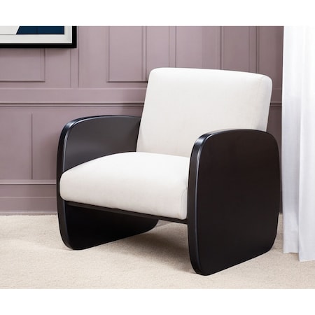 Homeroots 29" White And Black Linen Arm Chair 555646