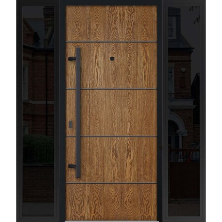 Vdomdoors Steel Door Deux 6683 Natural Oak 2 Sidelight Exterior Windows Sidelites/ Entry Door Painted W16+36+ DEUX6683EXD-OAK-W16+36+16 x H80-RH-I