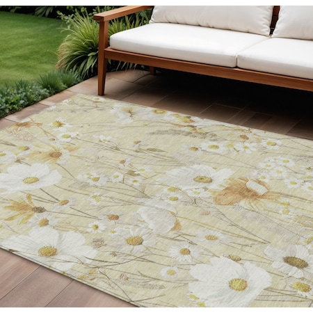 Homeroots 10' X 14' Wheat And Ivory Floral Washable Indoor Outdoor Area Rug 611179