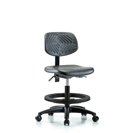 Blue Ridge Ergonomics Chair, Poly, Med Bench, BF Casters, No Arms, 19-1/2" to 27-1/2" Height, Black; Blue BR-PMBCH-RG-T0-A0-BF-RC