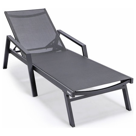 Leisuremod Marlin Patio Chaise Lounge Chair with Armrests in Black Aluminum Frame, Black MLABL-77BL