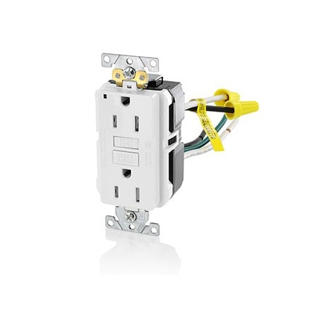 Leviton Self-Test GFCI Receptacle, Leaded, 15 Amp, 125 VAC, 5-15R NEMA GFTR1-5LW