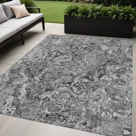 Homeroots 5' X 8' Gray Charcoal And Silver Abstract Washable Indoor Outdoor Area Rug 588469