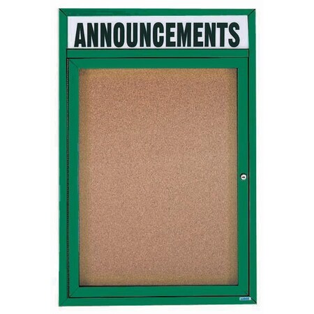 Aarco Illuminated Enclosed Bulletin Board w/ Header Green Powder Coated Al Frame, 24''Hx18''W DCC2418RHIG