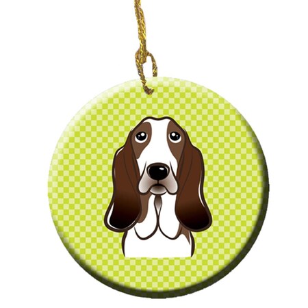 Carolines Treasures Checkerboard Lime Green Basset Hound Ceramic Ornament- 2.81 In. BB1305CO1