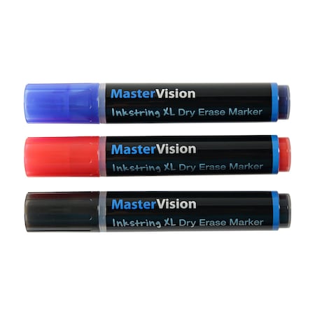 Mastervision Inkstring Markers, Box Of 3, Assorted Black Red Blue PE4104
