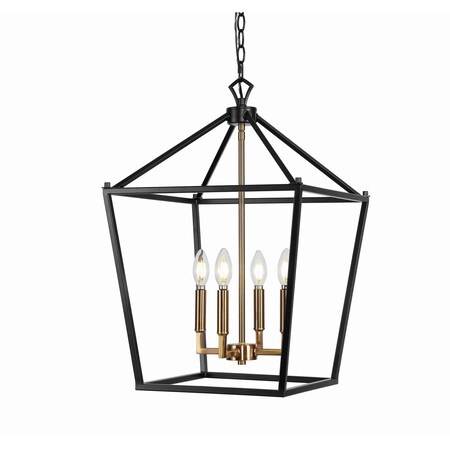 Jonathan Y Pagoda 16" 4-Light Classic Traditional Metal Cage Lantern LED Pendant, Oil Rubbed Bronze/Brass Gold JYL7437D
