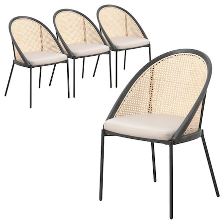 Leisuremod Urbane Collection Modern Dining Chair With Wicker back in Olive Green, 4PK UC21WOG4