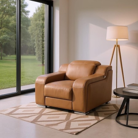 Homeroots 41" Chestnut Italian Leather Wall Hugger Recliner With USB 634539