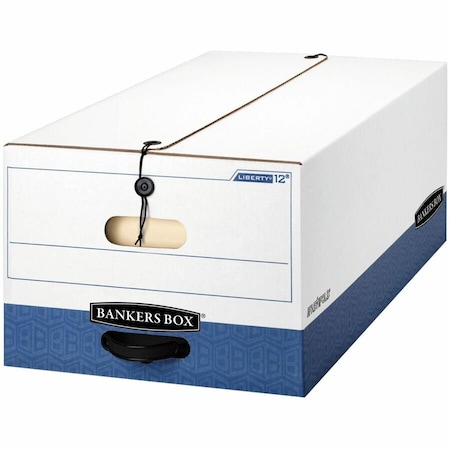 Bankers Box File Box, Corrugated Fiberboard, 15 in W, 24 in D, 10 in H, String & Button Closure, Blue, White 00012
