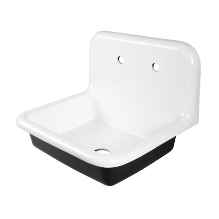 Kingston Brass 24" Cast Iron Single Bowl Wall Mount Utility Sink, 2-Hole, White GCLWS242019