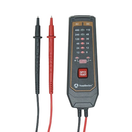 Southwire Tester, 12 to 480 VAC, 9 to 110 VDC, LED Display, Functions: GFCI, Voltage 41151S