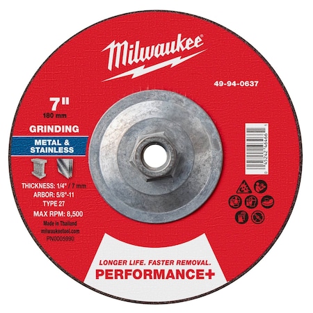Milwaukee Tool Grinding Wheel, 7" dia. 49-94-0637