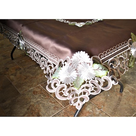 Sinobrite H8852-1-52x71 52 x 71 in. White Daisy Green Leaves on Brown Fabric Tablecloth H8852/1-52x71