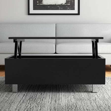 Homeroots 32" Black and Silver Wood and Stainless Steel Lift Top Coffee Table 535049
