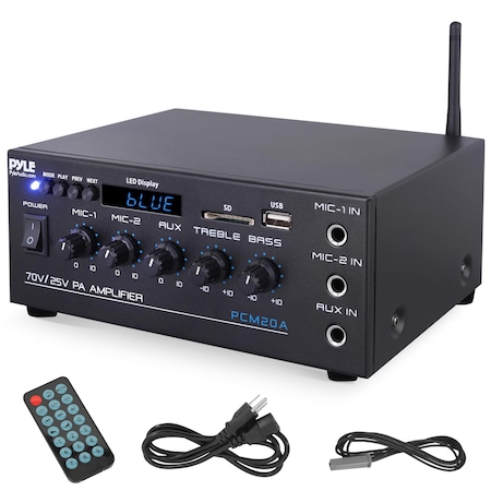 Pyle PyleCompact Mini Home Power Amplifier, 40W Smart Stereo Receiver, AUX, 2 Mic Inputs - PCM20A PCM20A