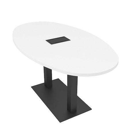 Skutchi Designs Boval Conference Table With Power, 36 in W, 72 in L, White HAR-BOVL-36X72-DOU.BK-W960-EBLK