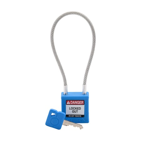 Brady Velocity 8in Compact Cable Lockout Padlocks Nylon 4in Shackle Clearance KD BL CPPL-BLU-200CB-KD