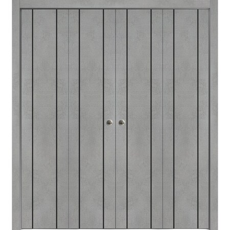 Sartodoors Sliding Closet Double Bi-fold Doors, Planum 0017 Concrete and Aluminum Strips, Sturdy Tracks Moldin PLANUM0017DBF-BTN-96 x 84 (4* 24x84)
