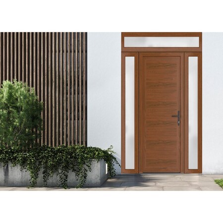 Vdomdoors Front Exterior Prehung Metal-Plastic Door, Manux 8111 Walnut, 2 Side and Top Sidelite Transom, Offi MANUX8111EXD-WLN-W12+36+12xH80+14-LH